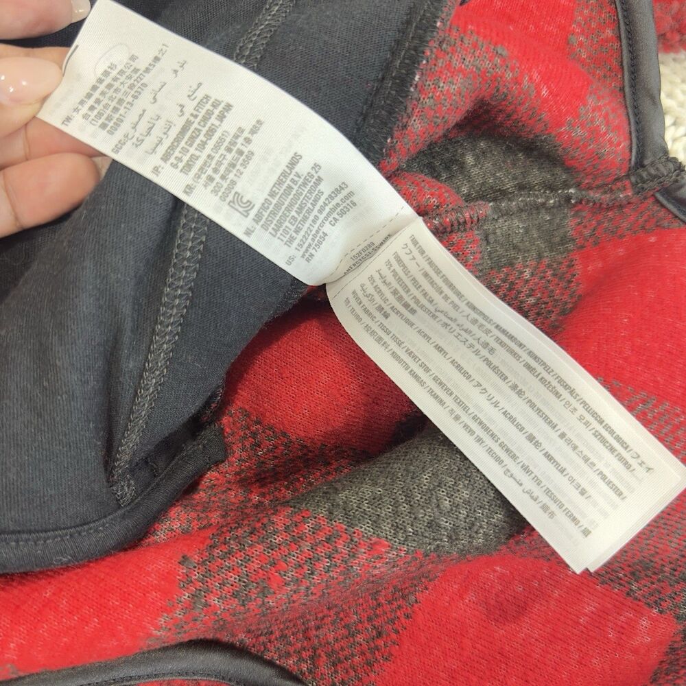 Abercrombie & Fitch Women’s S Sherpa Fleece Pullover Jacket Red Black Plaid - Picture 12 of 12